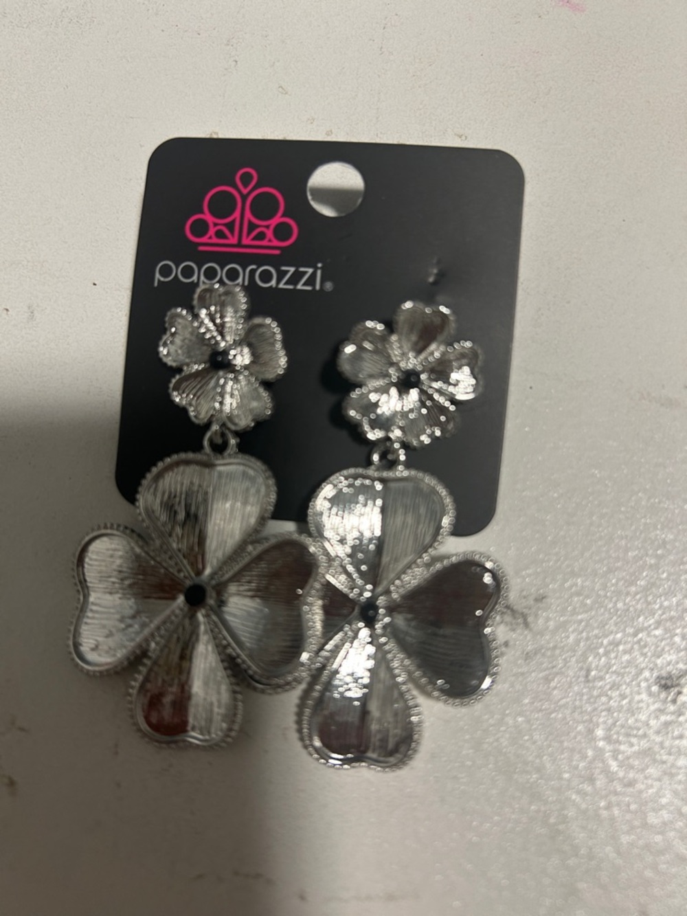 paparazzi Silver Dainty Floral Drop Earrings